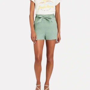 Veronica Beard Women's Size 4 Borneo Tie Waist Linen Shorts Green High Rise